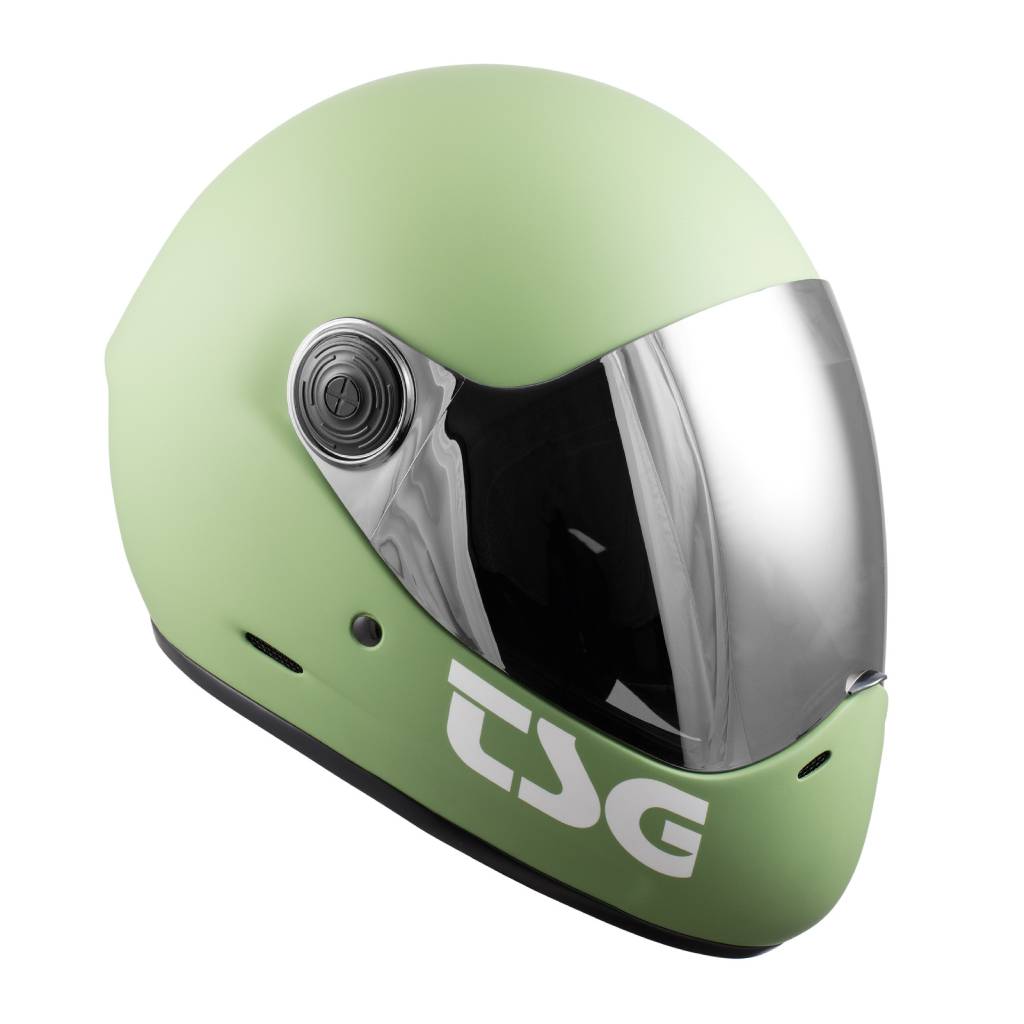 TSG Pass Pro downhill fullface helmet in Matt Faigue Green